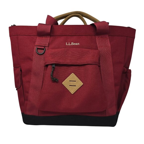 L.L. Bean Other - L.L. Bean Red Utility Tote Bag 15" Multiple Pockets Zipper Closure Polyester